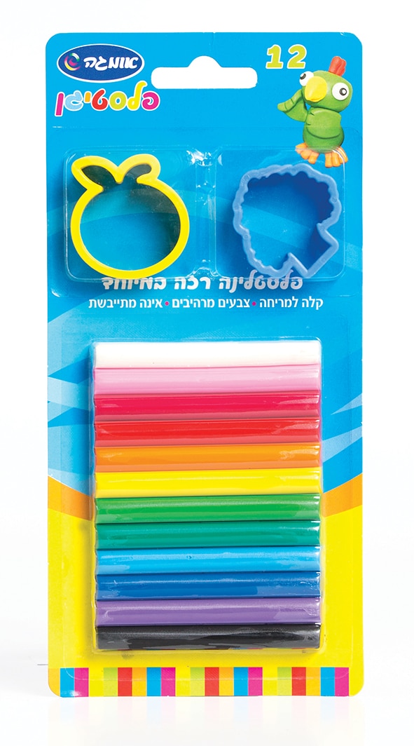 פלסטלינה 12 צבעים עם שבלונות