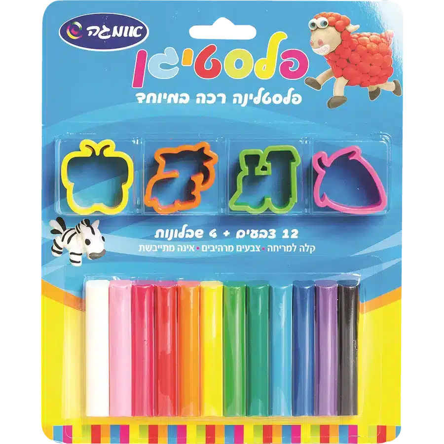 פלסטלינה 12 צבעים + שבלונות
