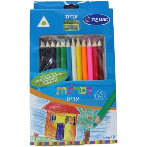 עפרונות צבעונים עבים עם מחדד 12 יחידות