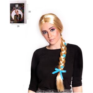 פאה צמה בלונדינית עם פרחים וסרט