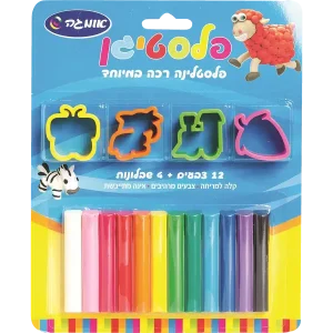 פלסטלינה 12 צבעים + שבלונות