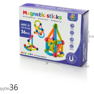 משחק מגנטים מוטות וכדורים 36 חלקים
