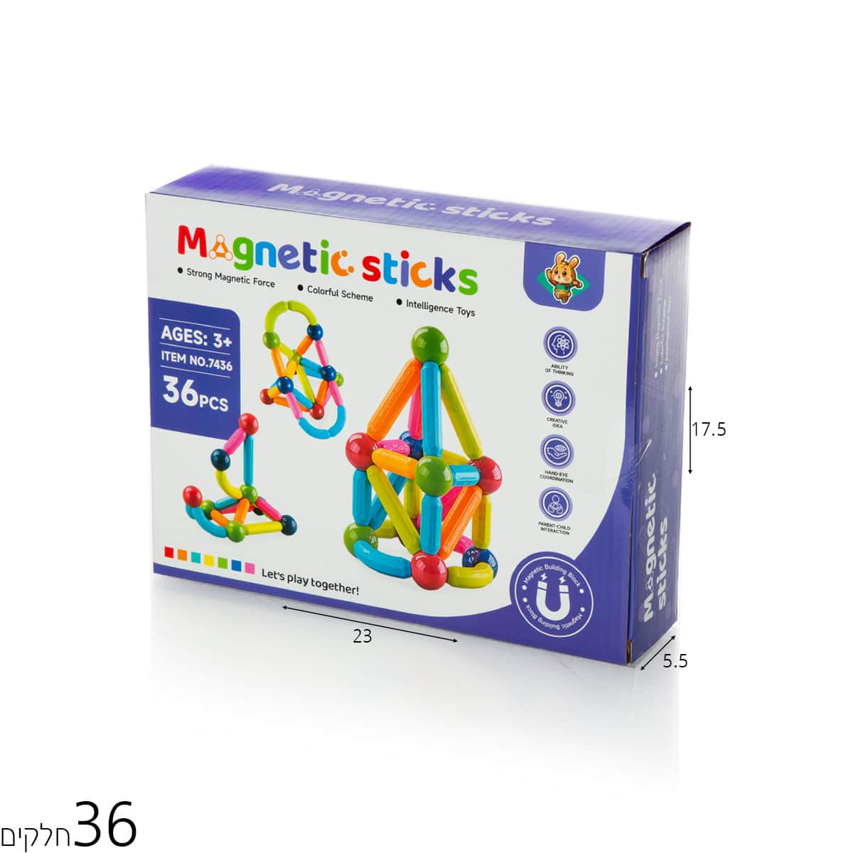 משחק מגנטים מוטות וכדורים 36 חלקים משחק מגנטים מוטות וכדורים 36 חלקים